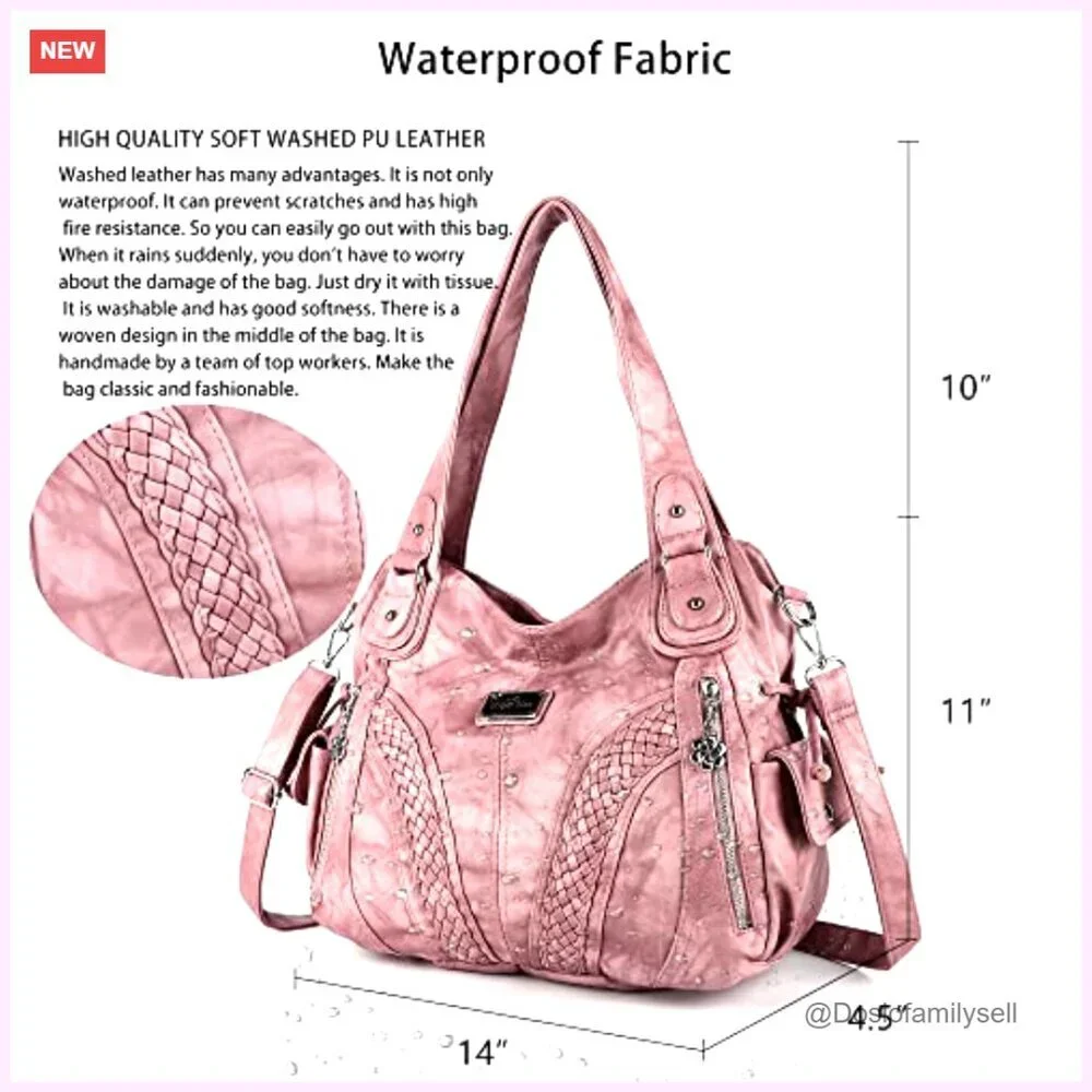 Washed PU Leather Tote Bag with Adjustable Strap, Multiple Pockets